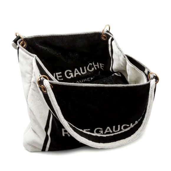 NWT $2100 Saint Laurent Towel Cabas in terrycloth tote in black + light gray - Picture 4 of 13